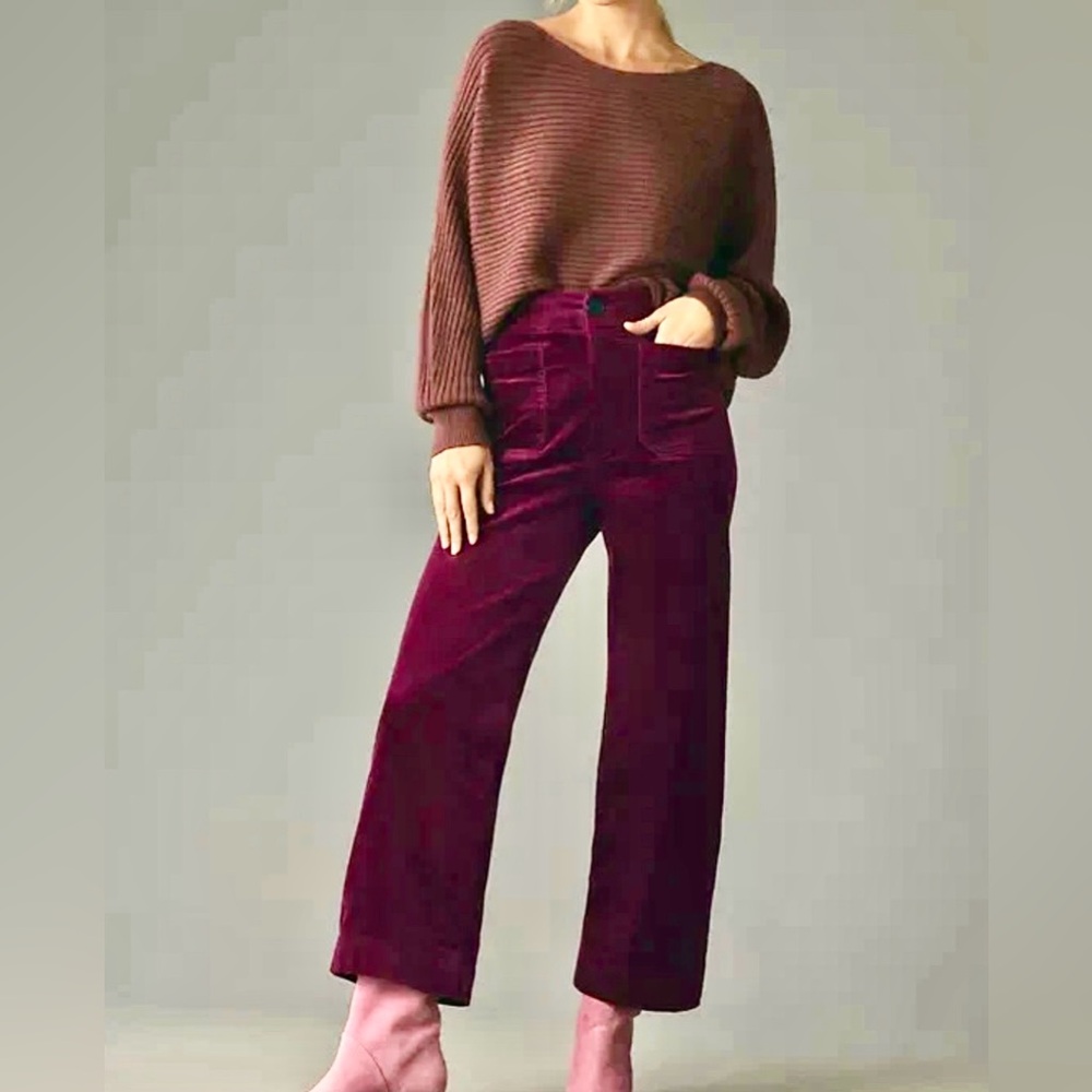 Anthropologie Maeve The Colette Wide-Leg Corduroy Crop Pants Size 26 Violet - Picture 6 of 11